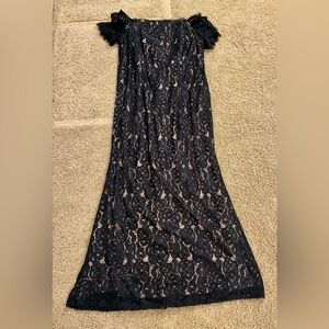 Adrianna Pappell Navy Blue Lace Floor Length Dress - Size 20